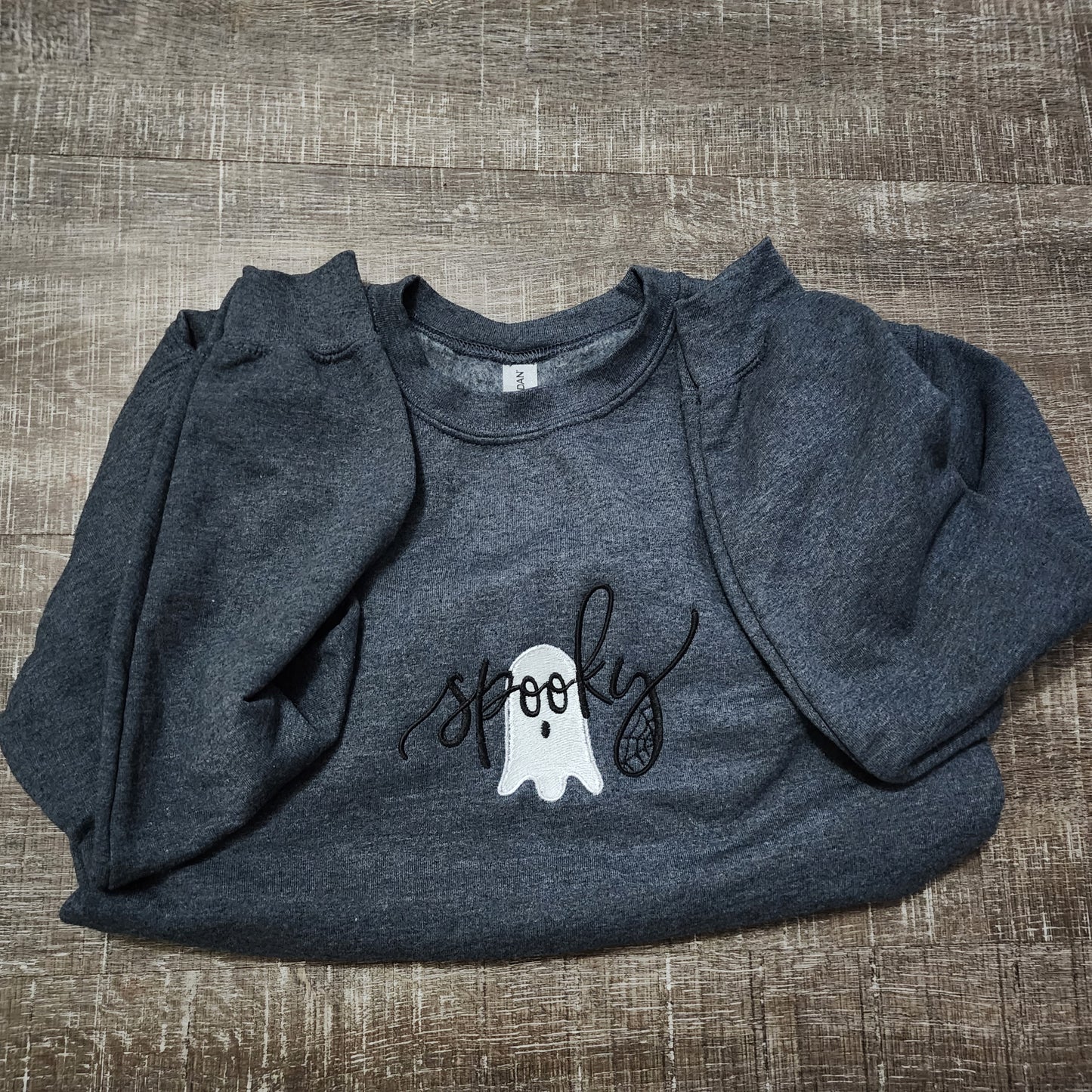 Spooky with glow in the dark ghost embroidered sweatshirt