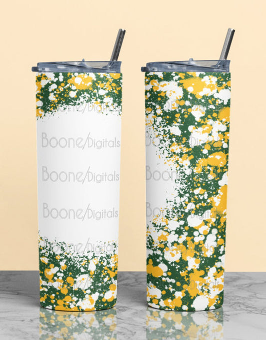 Green and Yellow paint splatter with bleach spot 20 or 30 oz tumbler