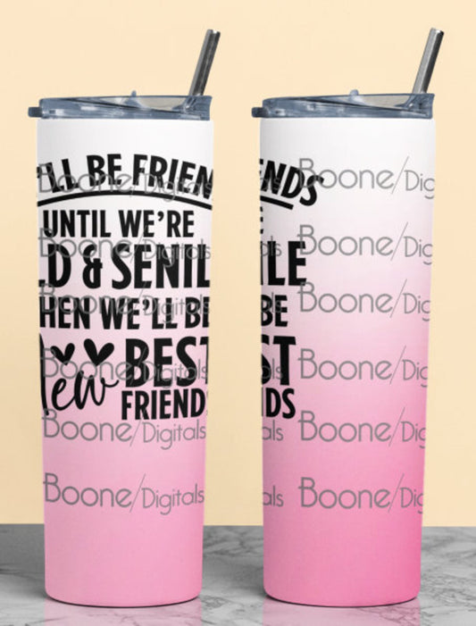 We'll be friends pink ombre 20 or 30 oz tumbler