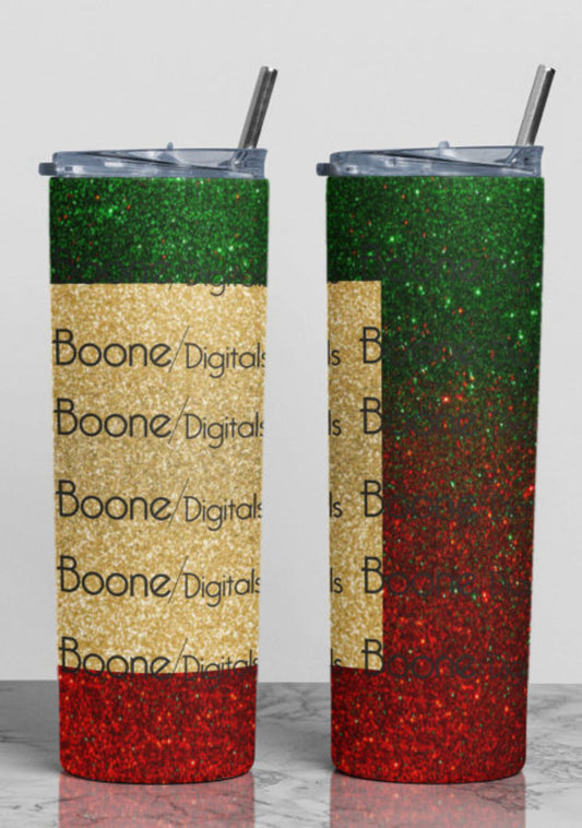 Green and red glitter with gold glitter frame Christmas tumbler 20 or 30 oz tumbler