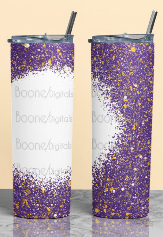 Purple and Yellow paint splatter with bleach spot 20 or 30 oz tumbler